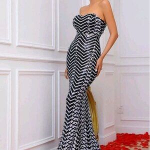 PREMIUM BRAND AND QUALITY CHEVRON SEQUINED MAXI
